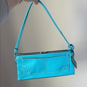 Vintage Y2K Genuine Leather Anne Klein Turquoise Shoulder Bag